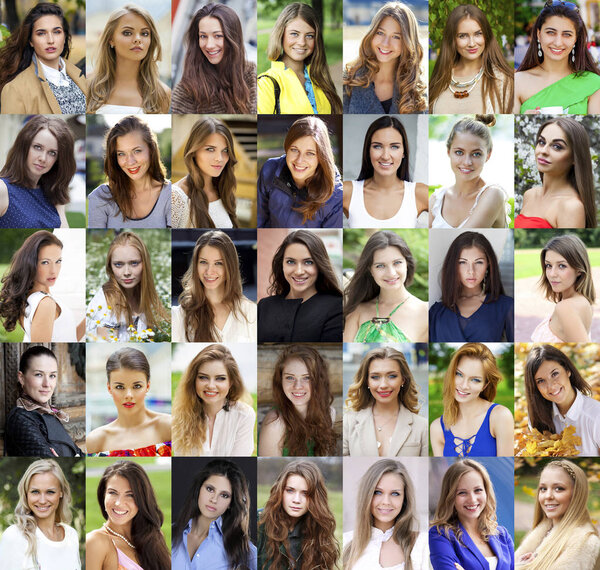 Коллаж красивых молодых женщин от восемнадцати до тридцати лет
