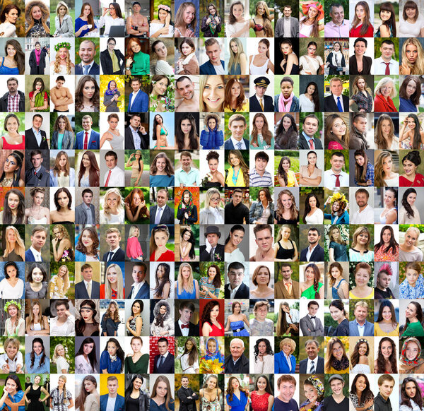 Collection of different caucasian women and men 