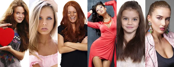 Collage glada unga kvinnor — Stockfoto