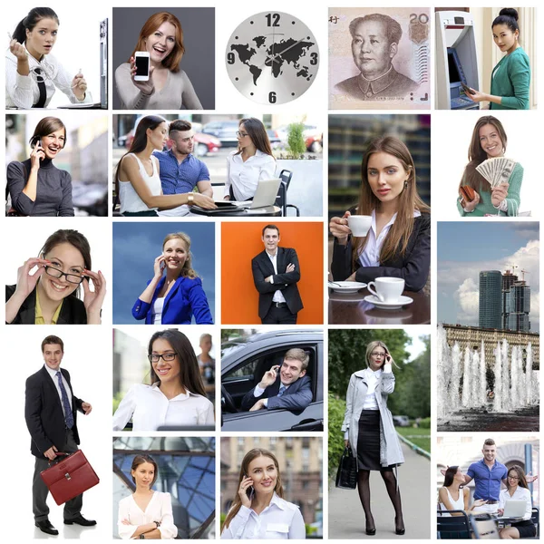 Business collage tillverkade av många olika bilder om ekonomi — Stockfoto