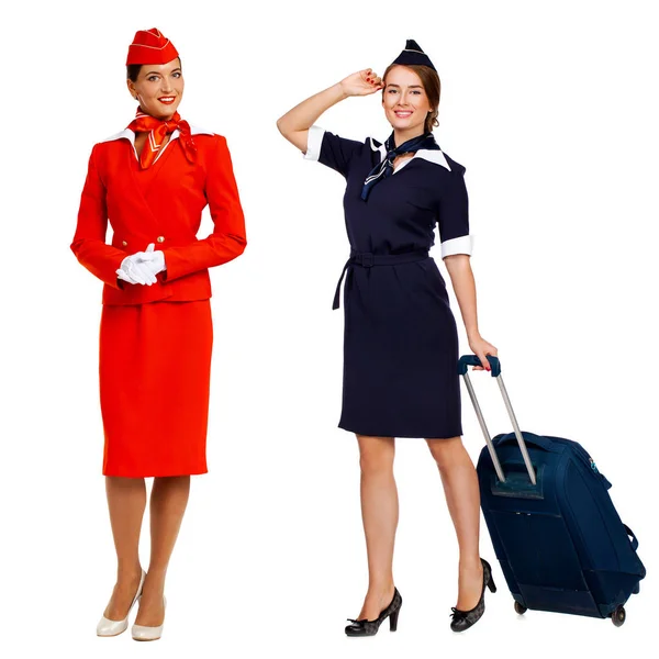 Collage two portrait in full growth stewardess — Stock Photo, Image