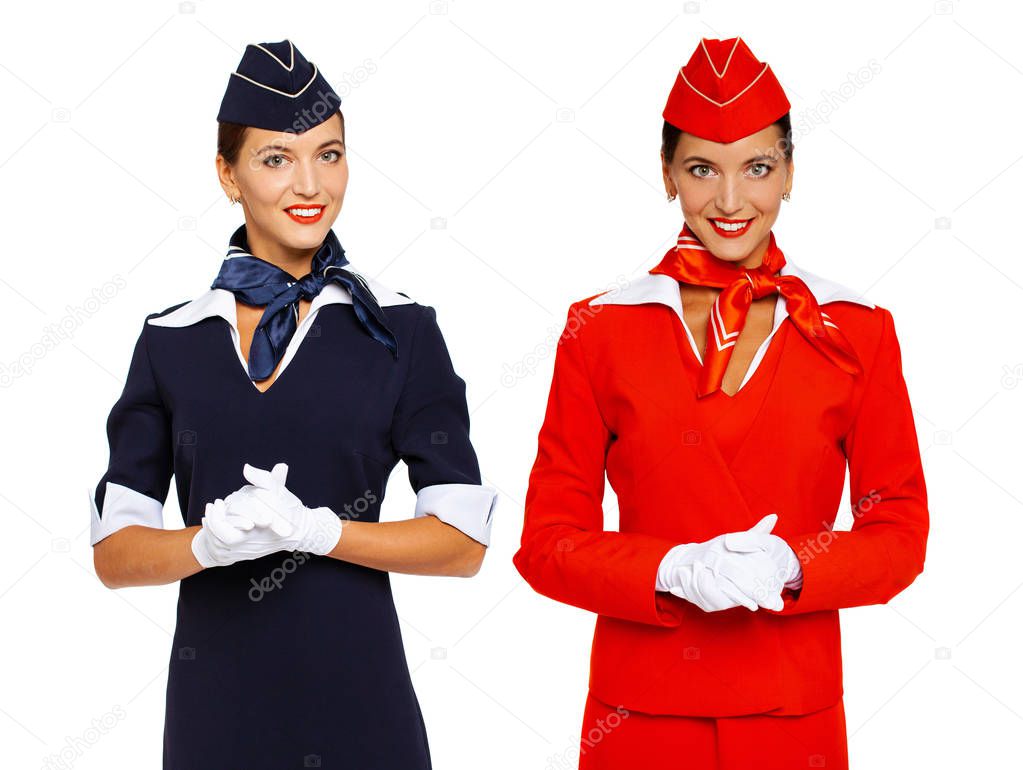 Young beautiful Russian stewardess in uniform 