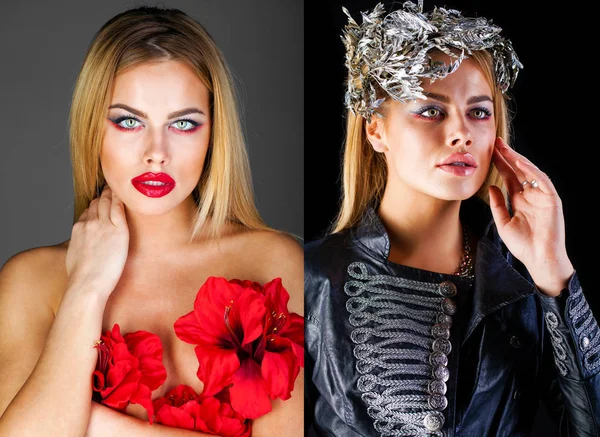 Collage twee mode portret van sensuele blonde modellen — Stockfoto