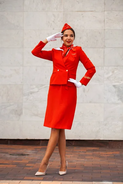 RUSSIA, SAMARA: 08 AUGUST 2019. Sexy stewardess dressed in offic — 스톡 사진