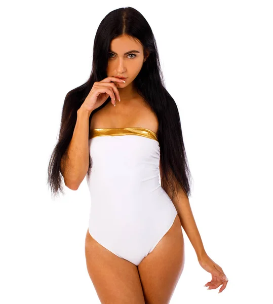 Sexy Frau in weißer Fitness-Kleidung — Stockfoto