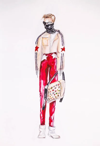 Sketch of designer clothes, drawing on paper