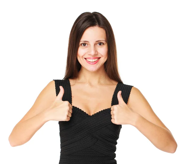 Beautiful brunette woman showing thumbs up — Stock Photo, Image