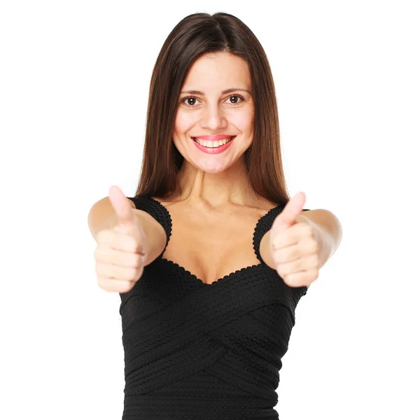 Beautiful brunette woman showing thumbs up — Stock Photo, Image