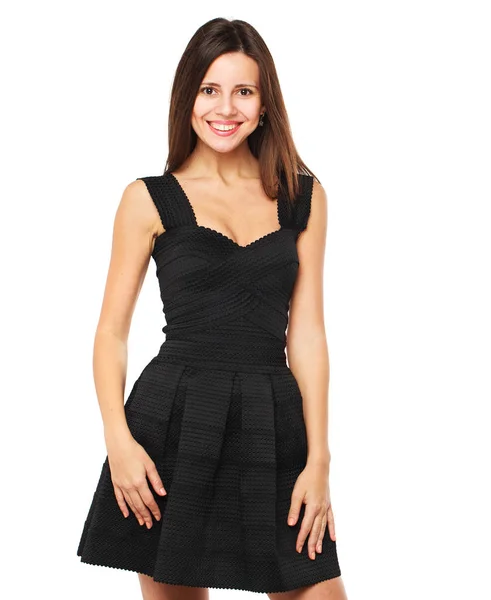 Beautiful brunette woman in black dress — Stock Photo, Image