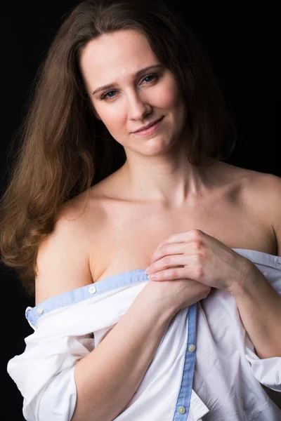 Closeup portrait of young brunette woman — Stock Photo, Image