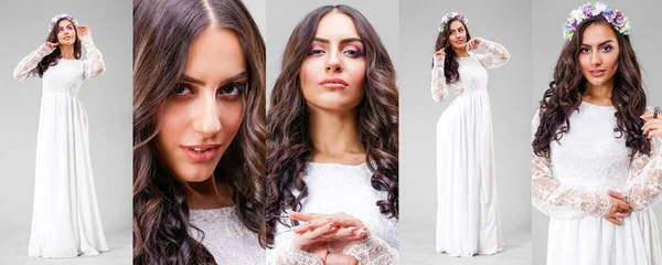 Collage de fotos jóvenes hermosas chicas árabes en un largo dre blanco — Foto de Stock