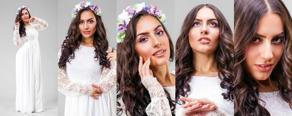 Collage of photos young beautiful arab girls in a long white dre — Stock Photo, Image