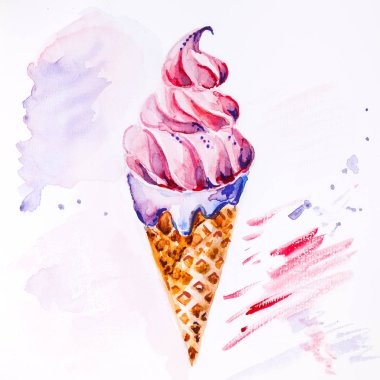 Suluboyayı kapat ve waffle bardağına dondurma çiz.