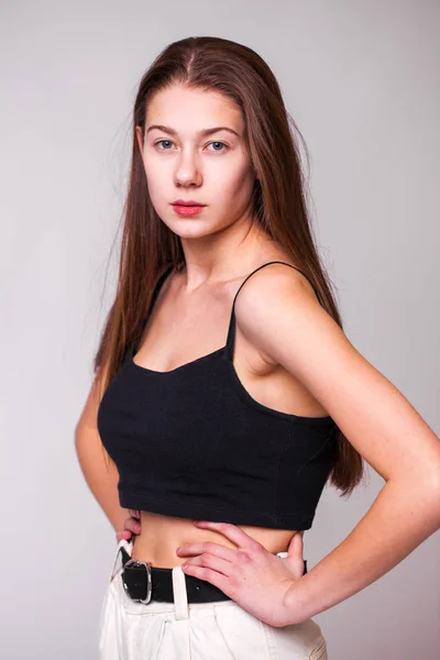 Portrait close up of young beautiful brunette model — Stock Photo, Image