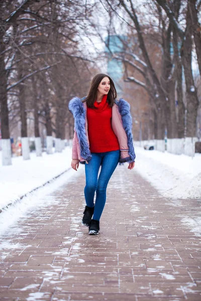 Fashion young girl in the winter time — 스톡 사진