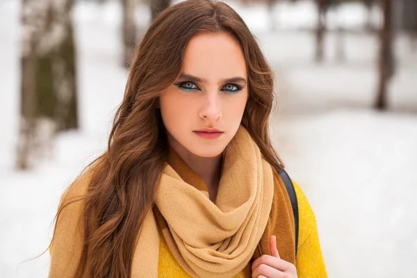 Compõe a beleza. Retrato de uma jovem mulher bonita no inverno pa — Fotografia de Stock