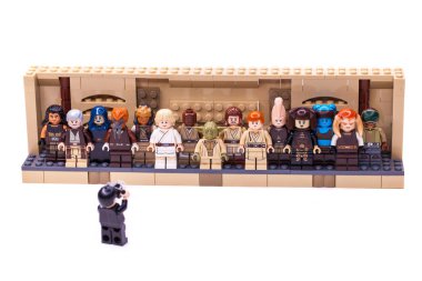 Rusya, Samara, 15 Şubat 2020 - Lego Yıldız Savaşları Minyatür Yapımcısı. Jedi, Yüksek Konsey üyeleri.