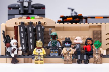 Rusya, Samara, 15 Şubat 2020 - Lego Yıldız Savaşları Minyatürleri - Ödül Avcıları, Boba Fett ve Mandalorian