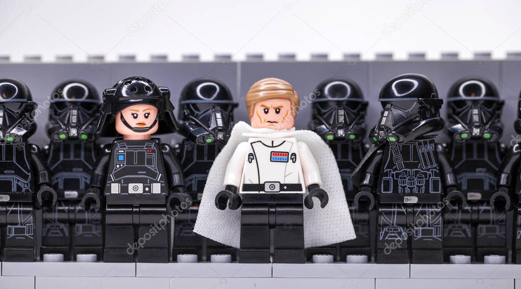 RUSSIA, SAMARA, FEBRUARY 15, 2020 - Lego Star Wars Minifigures Constructor. Director Krennic and Stormtroopers of Death