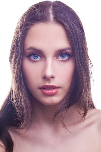 Придумай Красоту Портрет Молодой Красивой Девушки Белом Фоне — стоковое фото