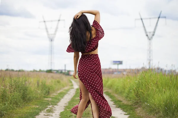 Volledige Lengte Portret Van Een Jonge Mooie Vrouw Een Sexy — Stockfoto