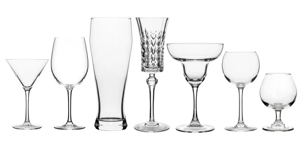 Collage Various Glasses Clear Isolated White — Stock Photo, Image
