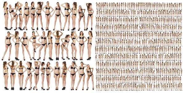 Snap Modellek Teljes Hossza Portré Egy Szép Barna Fekete Bikini — Stock Fotó