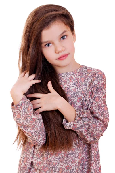 Retrato Menina Bonita Estúdio Sobre Fundo Branco — Fotografia de Stock