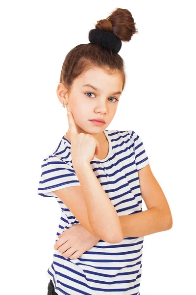 Beauty Model Portrait Charming Brunette Little Girl Isolated White Background — Stock Photo, Image