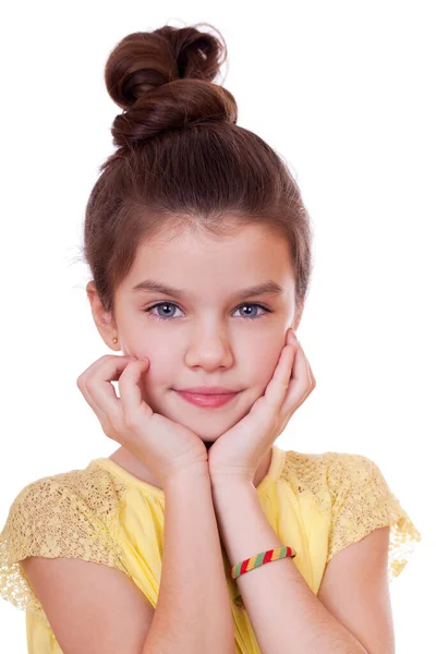 Πορτρέτο Του Όμορφου Μικρού Κοριτσιού Στούντιο Λευκό Φόντο — Φωτογραφία Αρχείου