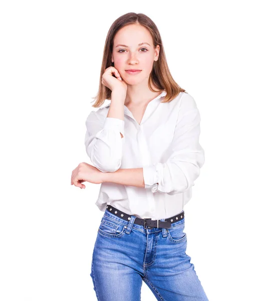 Potret Seorang Model Muda Berambut Pirang Yang Cantik Dengan Celana — Stok Foto