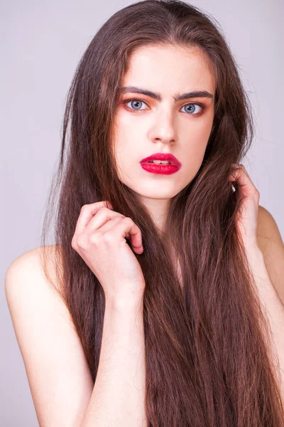 Maquiagem Beleza Rosto Feminino Close Retrato Uma Jovem Modelo Bonita — Fotografia de Stock