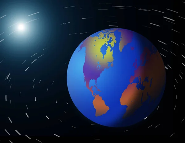 Earth rotating in the space