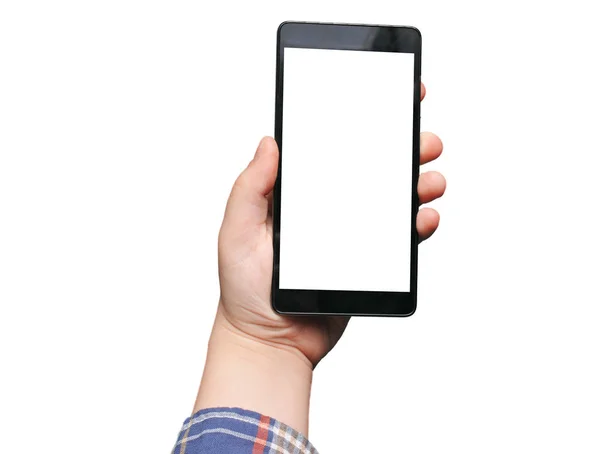 Mobile phone with touch screen in hand — Stock Photo, Image