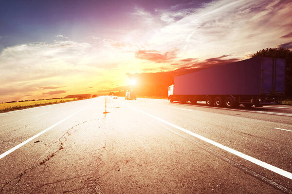 dark blue truck on the highway