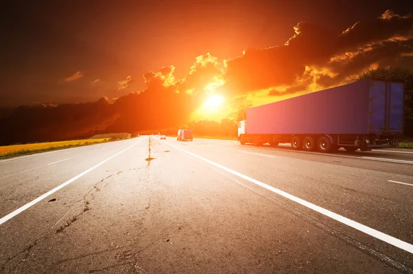 Dark blue truck on the highway — Stock Photo, Image