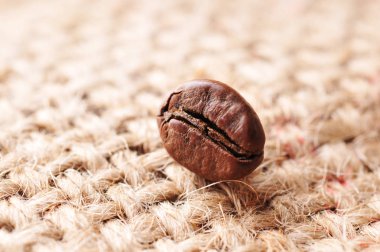 çuval bezi üzerinde bir kahve çekirdeği