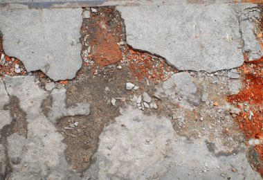 Eski gri ve turuncu beton tuğla duvar doku arka plan berbat ettin.