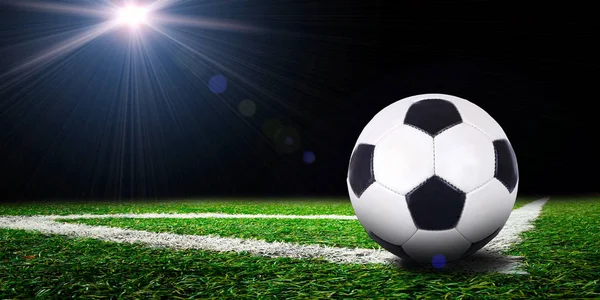 Ball Soccer Stadium Bright Light Black Background — Stock Photo, Image