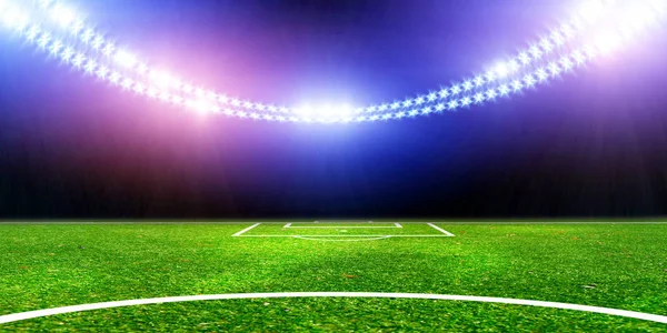 Campo Futebol Verde Com Luzes Brilhantes — Fotografia de Stock