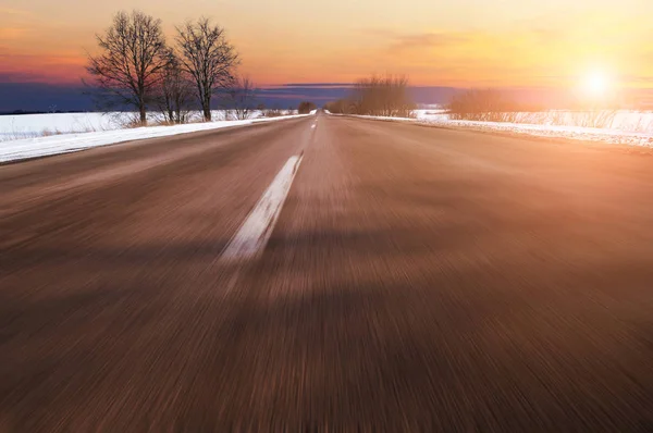 Drumul Rural Gol Iarnă Copaci Zăpadă Albă — Fotografie, imagine de stoc