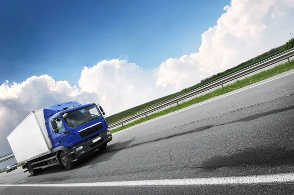 Boxed Truck Space Text Countryside Road Blue Sky Clouds — Stock Photo, Image