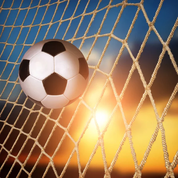 Ball Goal Net Sky Sunset Background — Stock Photo, Image