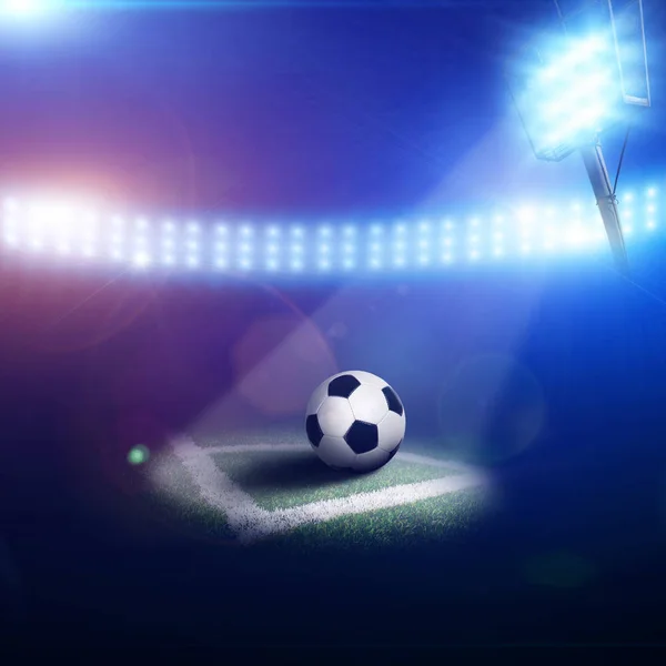Ecke Des Fußballfeldes Mit Schwarz Weißem Ball Auf Grünem Rasen — Stockfoto