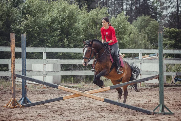 Lente sprong paardrijden springen — Stockfoto
