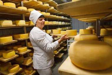 kadın bir tahta peynirli tutar