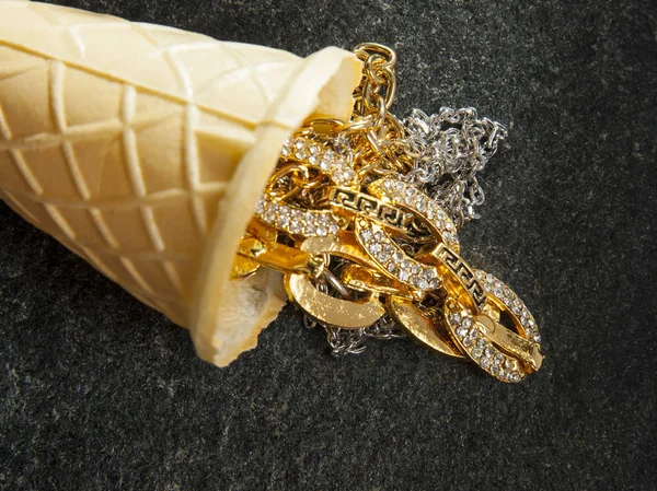 アイス クリーム ワッフルの宝石 — ストック写真