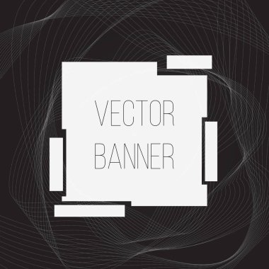 Kare afiş. Soyut beyaz dalga siyah bir arka plan üzerinde. Vektör çizim