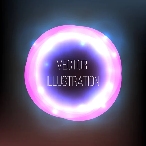 Transparent purple, black, neon, round banner. Abstract glowing vector scope. Bright light effect. Template neon frame with stars. Space for text. — Stock Vector