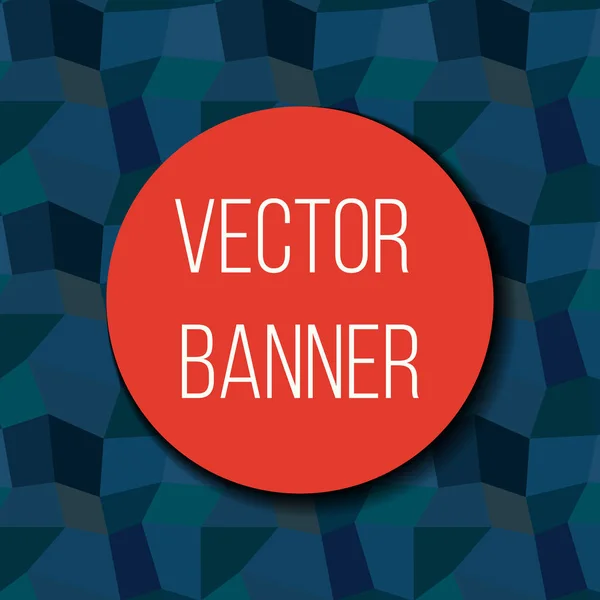 Banner redondo rojo con sombra sobre fondo azul oscuro con triángulos. Vector — Vector de stock